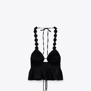 Zara Black Crochet Halter Top